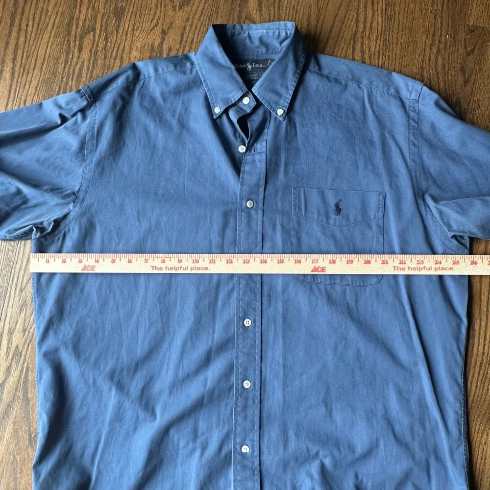 VTG 90s Ralph Lauren The Big Shirt Mens LT Blue Polo Pocket Pony Button Up XL